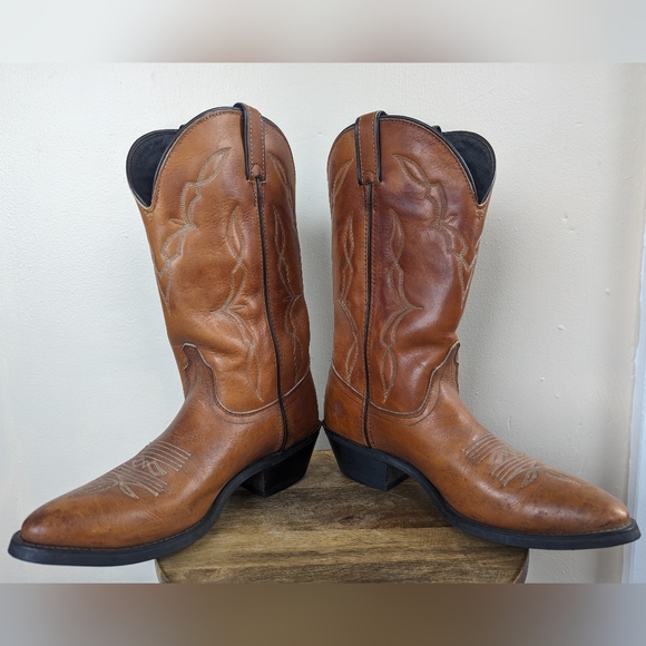 VINTAGE Avonite Hypalon Cowboy Boots, Honey/Cognac Brown (SIZE 9 EE/Extra Wide) - Picture 3 of 13